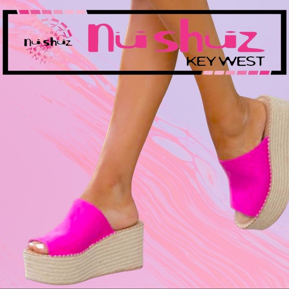 Soda Shoes - Soda Jute Raffia Woven Platform Wedge Heel Slide Sandals